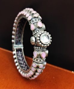 Stone-Work-Oxidised-Silver-Replica-Bangles-Free-Size-Openable-Bracelet