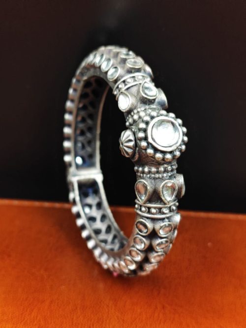 Stone-Work-Oxidised-Silver-Replica-Bangles-Free-Size-Openable-Bracelet