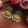 Oxidized-Silver-Replica-Monalisa-Stone-Stud-Earrings