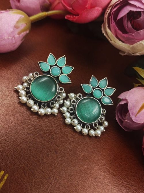 Oxidized-Silver-Replica-Monalisa-Stone-Stud-Earrings