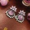 Oxidized-Silver-Replica-Monalisa-Stone-Stud-Earrings