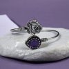Oxidised Silver Look Like Flower Bracelet with Monalisa Stone Work