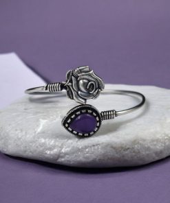 Oxidised Silver Look Like Flower Bracelet with Monalisa Stone Work