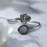 Oxidised Silver Look Like Flower Bracelet with Monalisa Stone Work - "Grey"