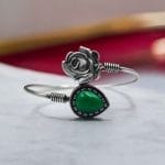Oxidised Silver Look Like Flower Bracelet with Monalisa Stone Work - "Green"