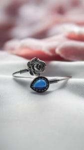 Oxidised Silver Look Like Flower Bracelet with Monalisa Stone Work - Color: "Blue"