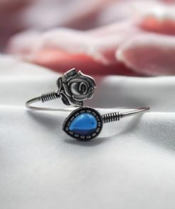 Oxidised Silver Look Like Flower Bracelet with Monalisa Stone Work