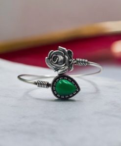 Oxidised Silver Look Like Flower Bracelet with Monalisa Stone Work