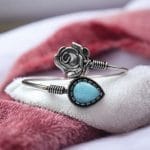 Oxidised Silver Look Like Flower Bracelet with Monalisa Stone Work - "Aqua"