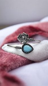 Oxidised Silver Look Like Flower Bracelet with Monalisa Stone Work - Color: "Aqua"