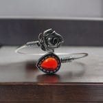 Oxidised Silver Look Like Flower Bracelet with Monalisa Stone Work - "Red"
