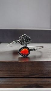 Oxidised Silver Look Like Flower Bracelet with Monalisa Stone Work - Color: "Red"