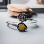 Oxidised Silver Look Like Flower Bracelet with Monalisa Stone Work - "Yellow"