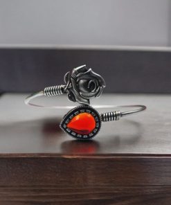 Oxidised Silver Look Like Flower Bracelet with Monalisa Stone Work