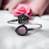 Oxidised Silver Look Like Flower Bracelet with Monalisa Stone Work