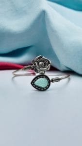 Oxidised Silver Look Like Flower Bracelet with Monalisa Stone Work - Color: "Mint"