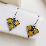 Oxidised Stone Hook Earrings - Best Daily Wear Silver look alike - "Yellow"