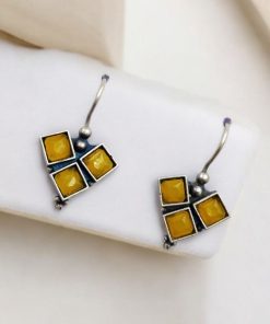 Oxidised Stone Hook Earrings - Daily Wear Silver look alike Earrings