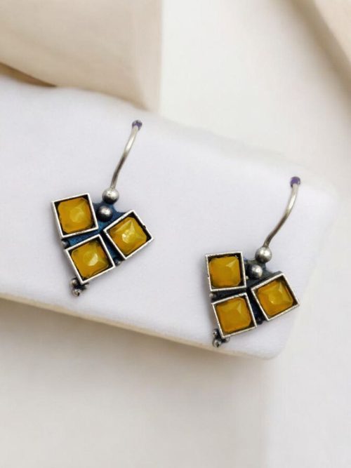 Oxidised Stone Hook Earrings - Daily Wear Silver look alike Earrings