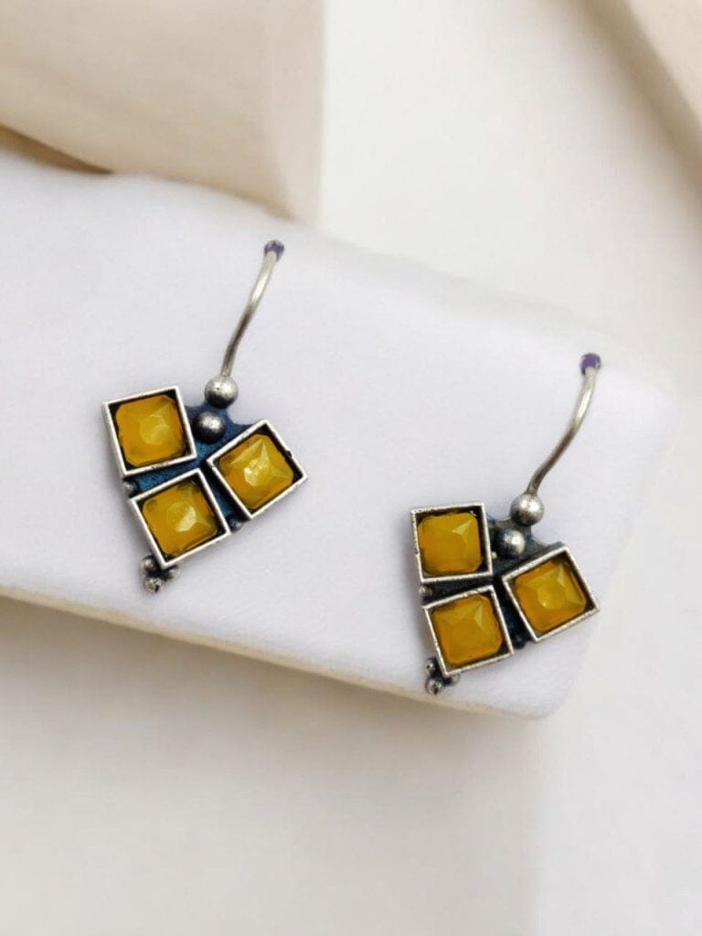 Bulk 504 Oxidised Stone Hook Earrings - Best Daily Wear Silver look alike - "Yellow"
