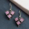 Oxidised Stone Hook Earrings - Daily Wear Silver look alike Earrings