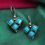 Oxidised Stone Hook Earrings - Best Daily Wear Silver look alike