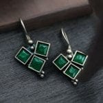 Oxidised Stone Hook Earrings - Best Daily Wear Silver look alike - "Green"