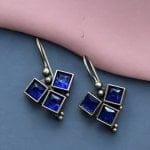 Oxidised Stone Hook Earrings - Best Daily Wear Silver look alike - "Blue"
