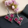 Oxidised Stone Hook Earrings - Daily Wear Silver look alike Earrings