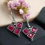 Oxidised Stone Hook Earrings - Best Daily Wear Silver look alike - "Pink"
