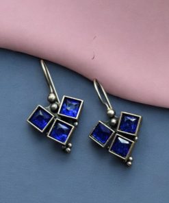 Oxidised Stone Hook Earrings - Daily Wear Silver look alike Earrings