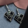 Oxidised Stone Hook Earrings - Daily Wear Silver look alike Earrings