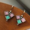 Oxidised Stone Hook Earrings - Daily Wear Silver look alike Earrings