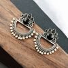 Elegant Oxidised Silver Look aLike Jewelry | Chandbali Earrings | Monalisa Stone Earring