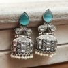 Premium Jhumka Earring Silver Replica Monalisa Stone