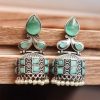 Premium Jhumka Earring Silver Replica Monalisa Stone