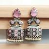 Premium Jhumka Earring Silver Replica Monalisa Stone