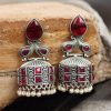 Premium Jhumka Earring Silver Replica Monalisa Stone