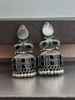 Premium Jhumka Earring Silver Replica Monalisa Stone