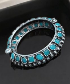 Silver Look Like Stone Work Kada | Traditional Openable Bracelet