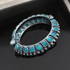 Silver Look Like Stone Work Kada | Traditional Openable Bracelet
