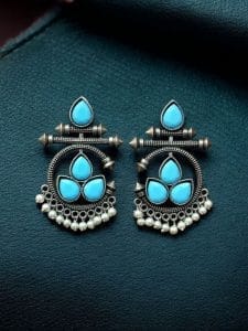 Designer Oxidised Silver Look aLike Unique Dangler Earrings - Color: "Turquoise"