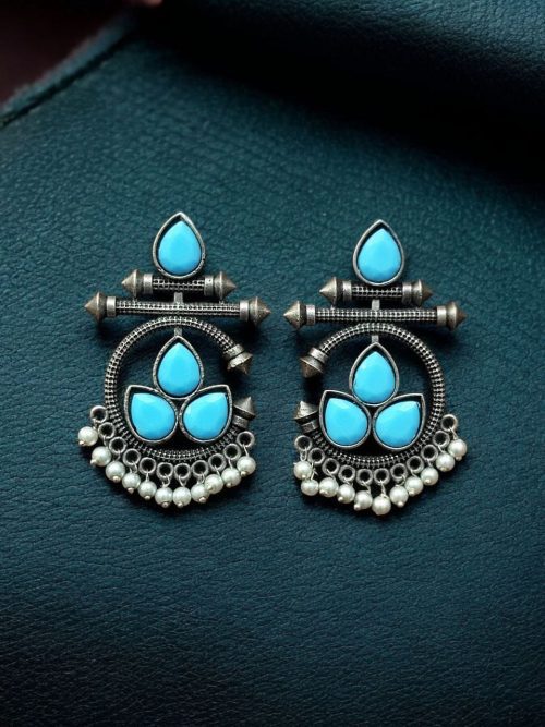 Designer Oxidised Silver Look aLike Dangler Earrings