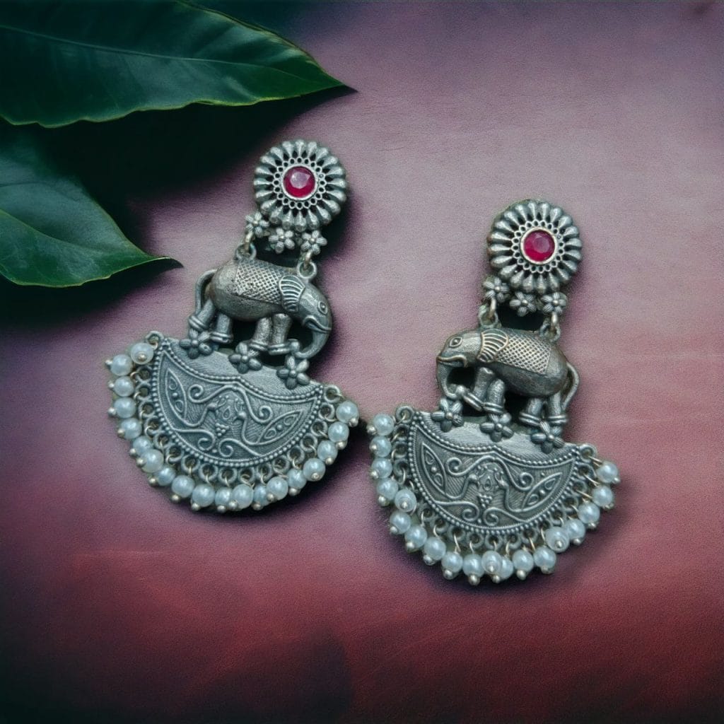 Bulk 448 Premium Designer Elephant Earrings | Affordable Silver Replica Jewelry For Girls - "Red"