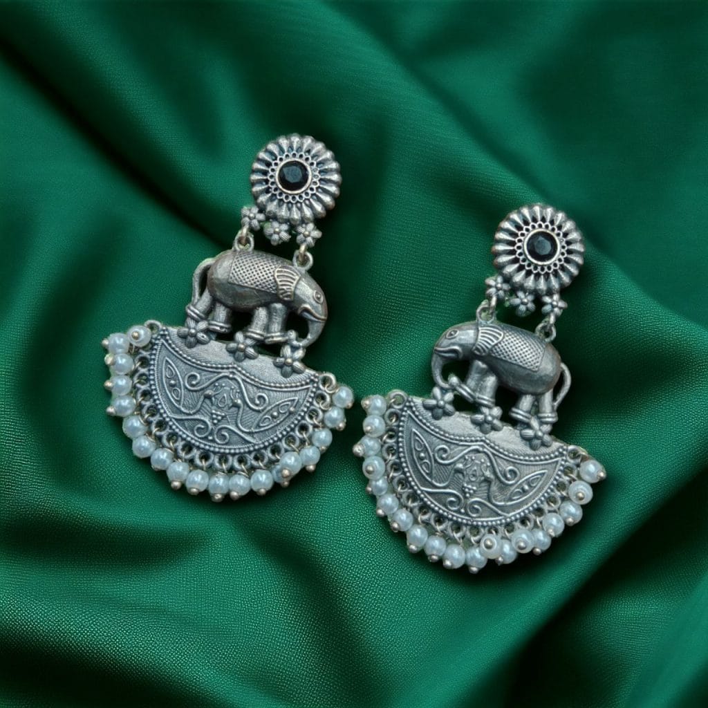 Bulk 440 Premium Designer Elephant Earrings | Affordable Silver Replica Jewelry For Girls - "Black"