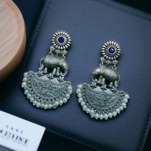 Premium Designer Elephant Earrings | Affordable Silver Replica Jewelry For Girls - color: "Blue"