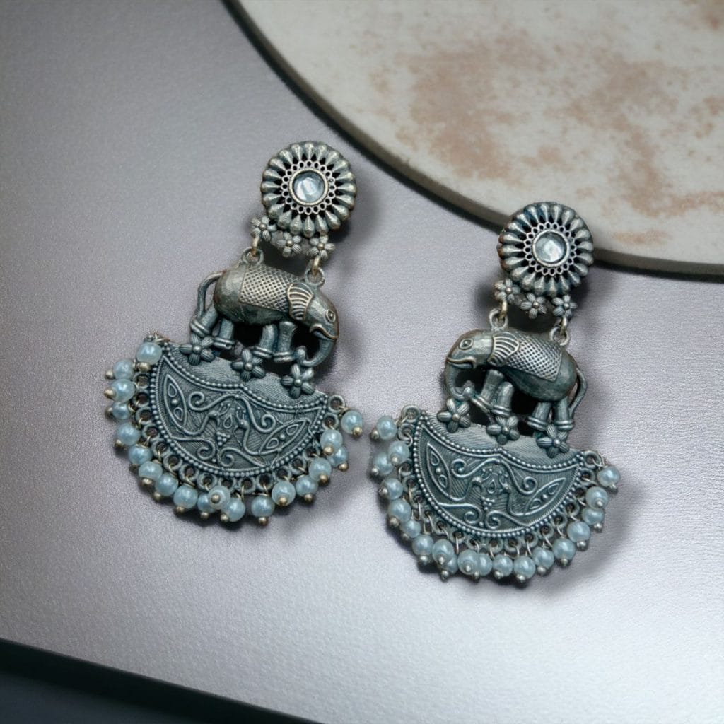 Bulk 442 Premium Designer Elephant Earrings | Affordable Silver Replica Jewelry For Girls - "White"
