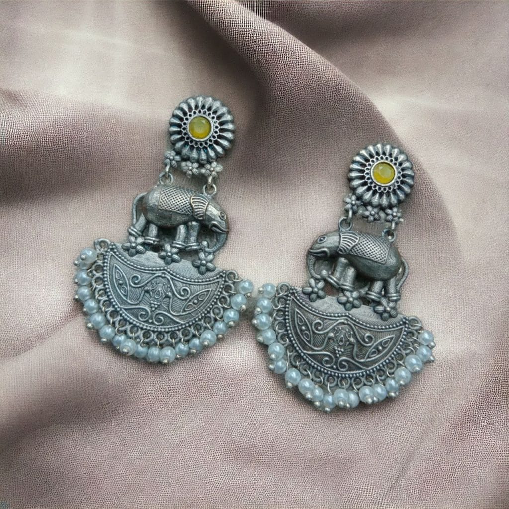 Bulk 438 Premium Designer Elephant Earrings | Affordable Silver Replica Jewelry For Girls - "Yellow"