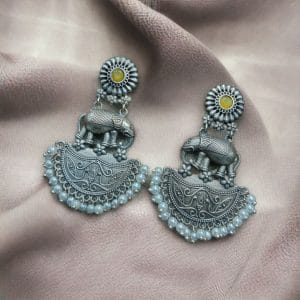 Premium Designer Elephant Earrings | Affordable Silver Replica Jewelry For Girls - color: "Yellow"
