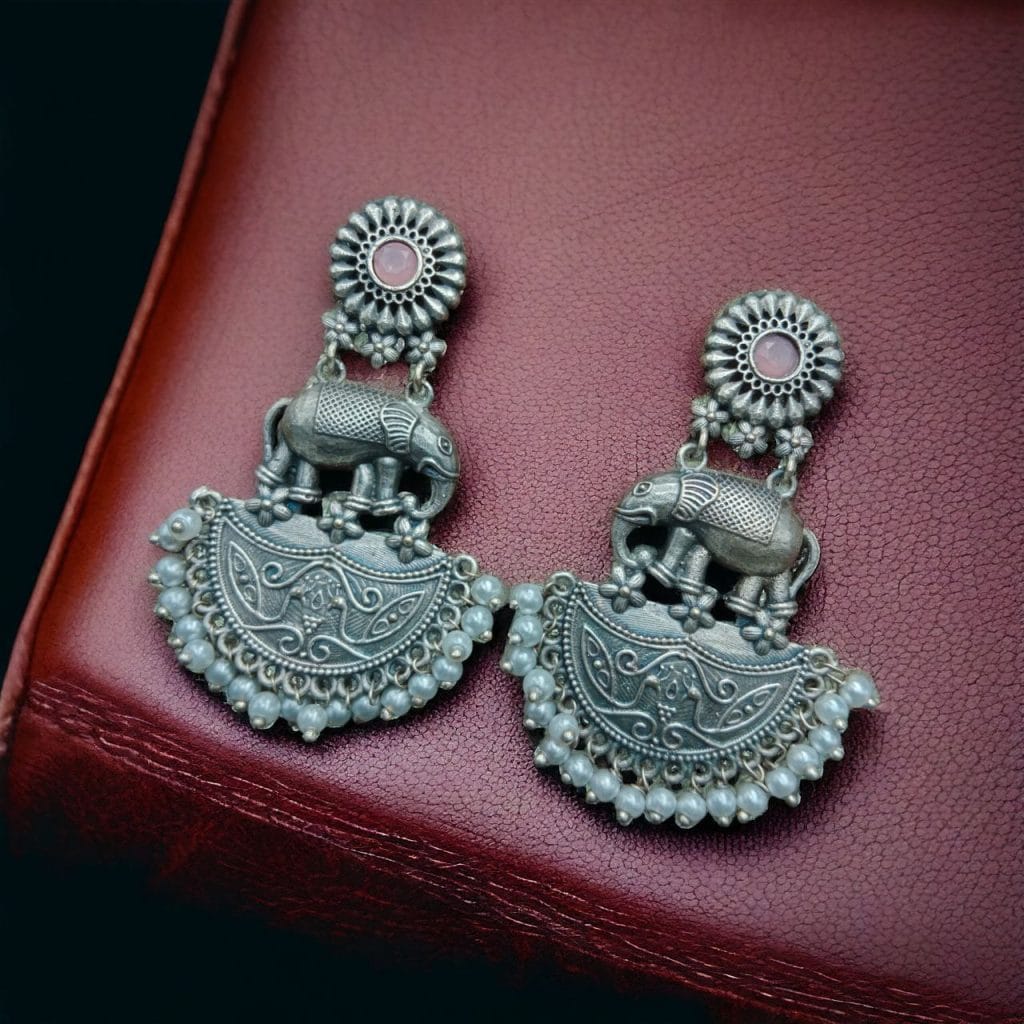 Bulk 450 Premium Designer Elephant Earrings | Affordable Silver Replica Jewelry For Girls - "Babypink"